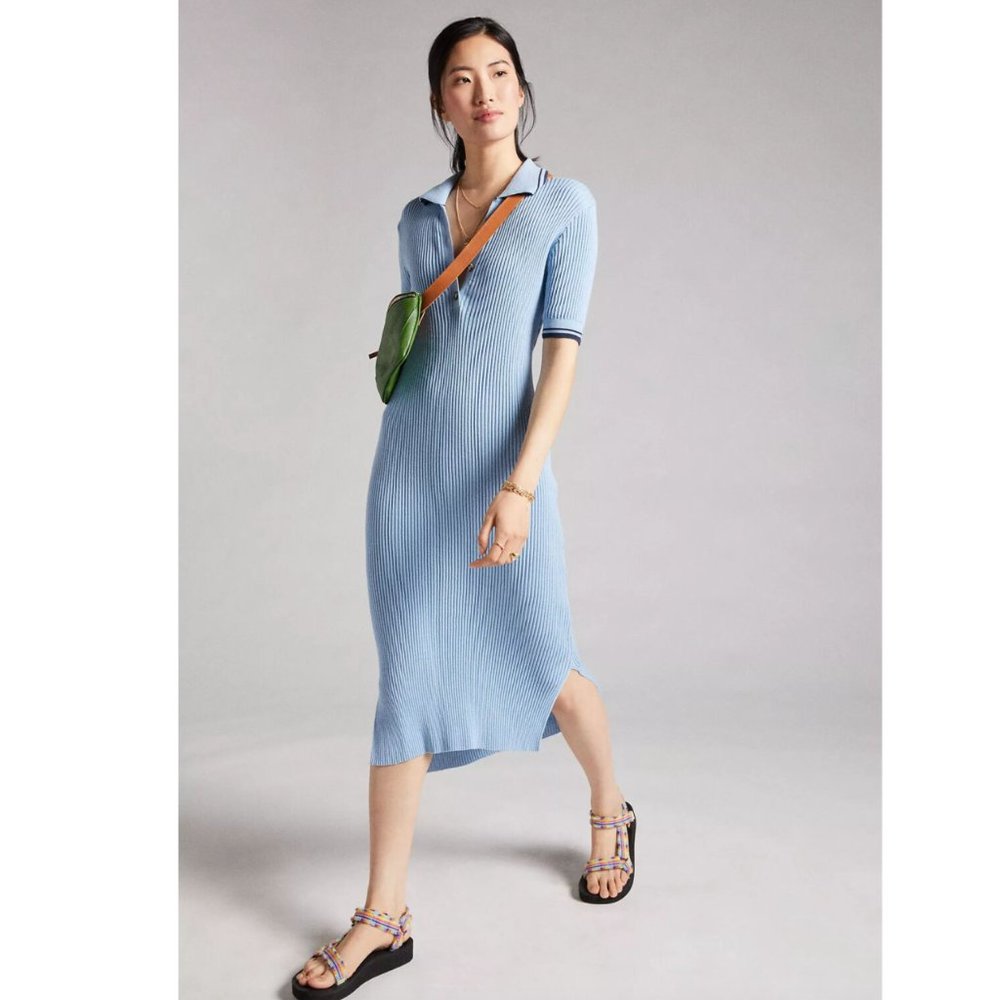 Anthropologie Saturday Sunday Polo Shirt Dress Womens Small Blue Ribbed Knit S